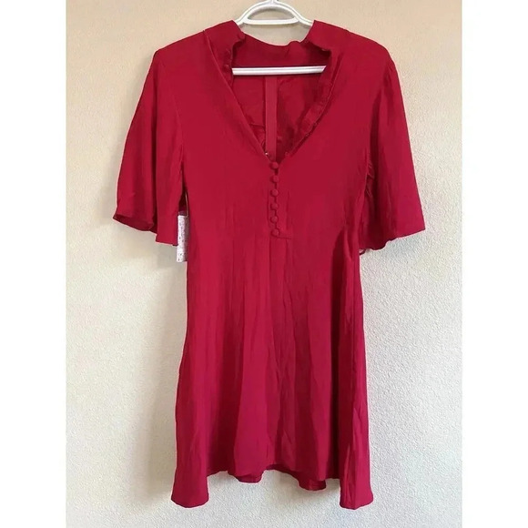 Free People Be My Baby Red Ruched Mini Dress Womens Size 2 NWT - Picture 6 of 11